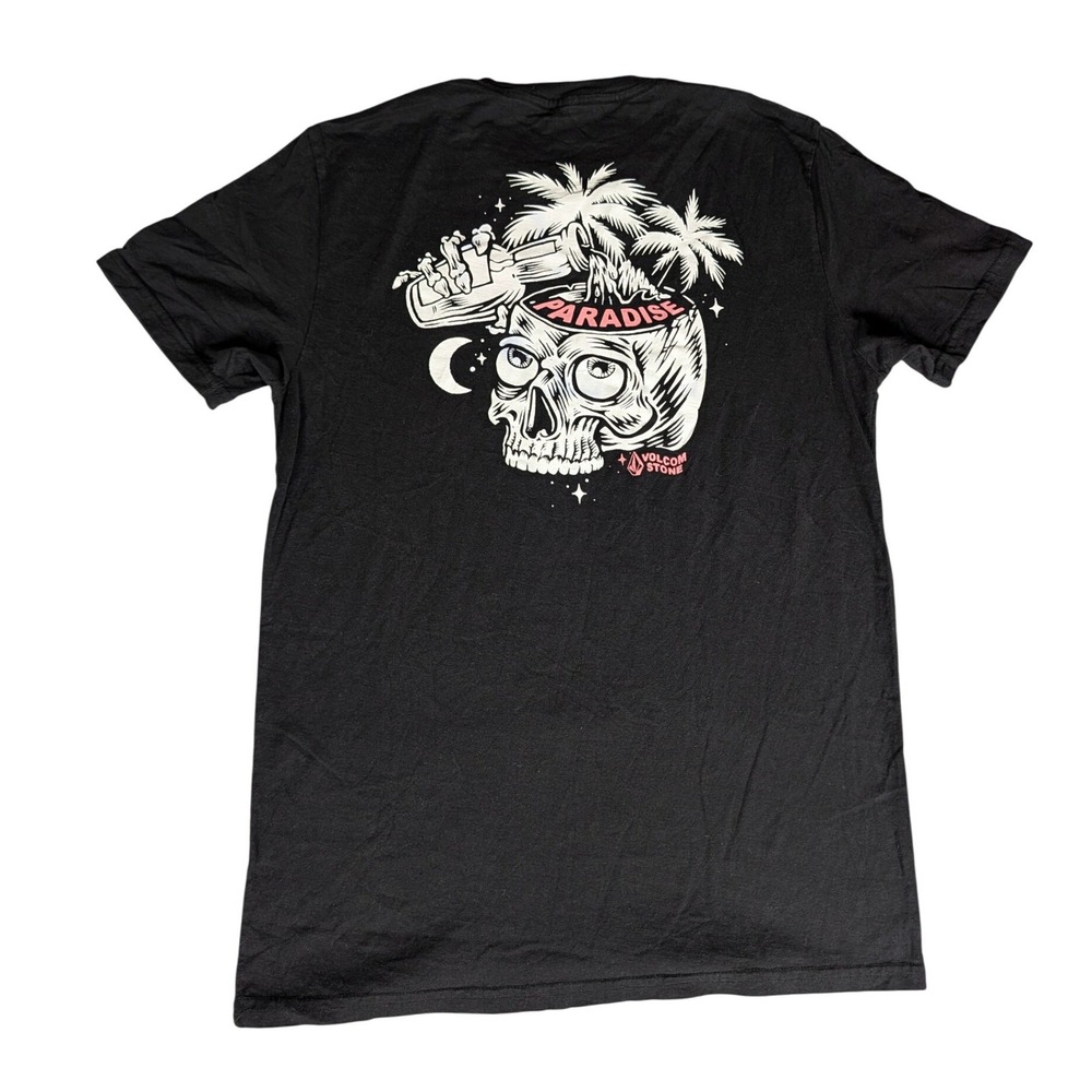 Volcom Stone Mens Black Paradise Skull Palm Tree Graphic T-Shirt Short Sleeve‎
